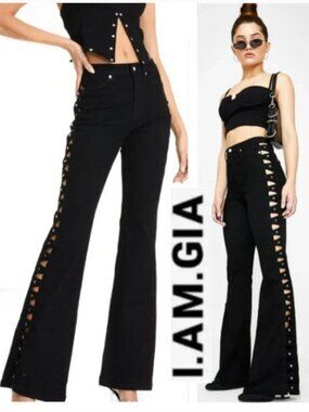 I AM GIA Elsi Flared Pant Jeans Cut-outs Size medium